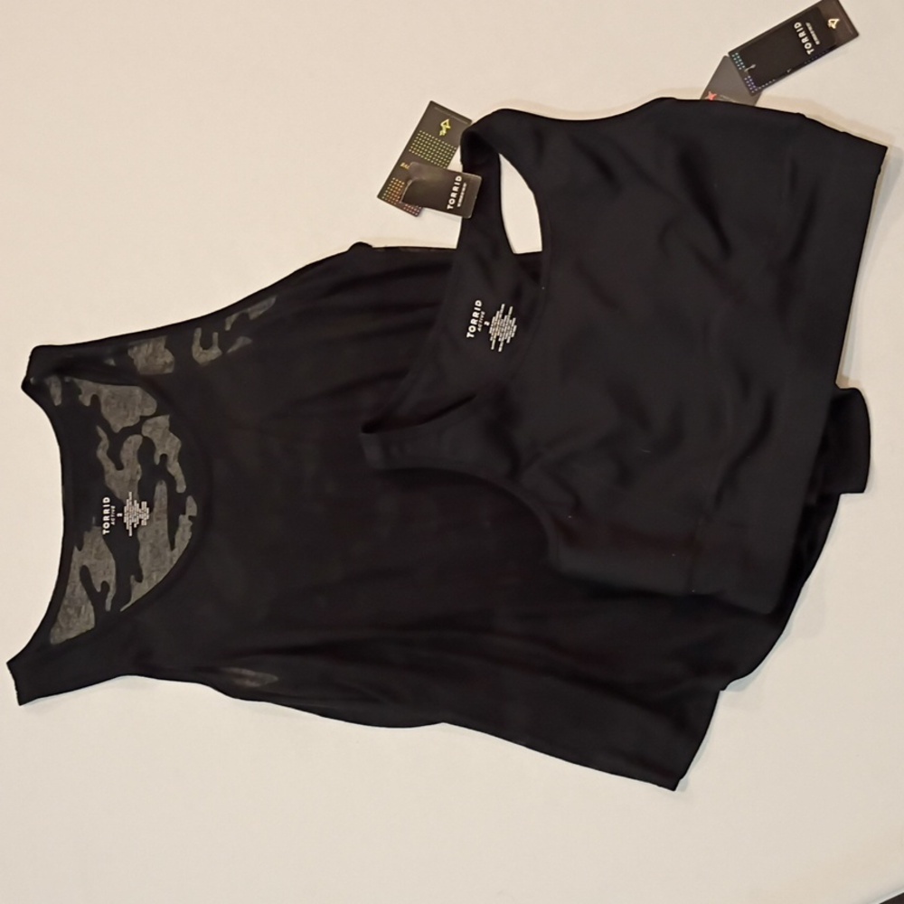 NWT Torrid Active Black Longline Sports Bra With Grey Burnout Tank Set Size XL